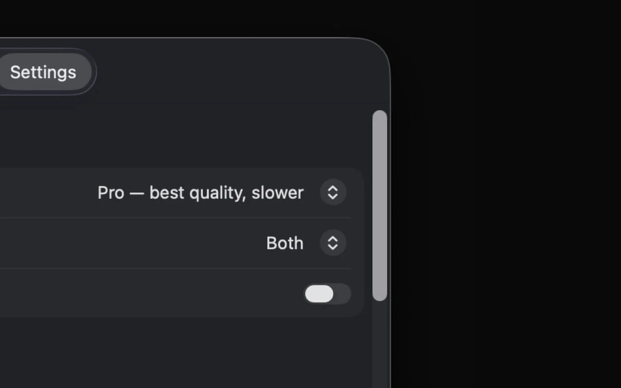 NotchLive Both mode showing mic and system audio captions