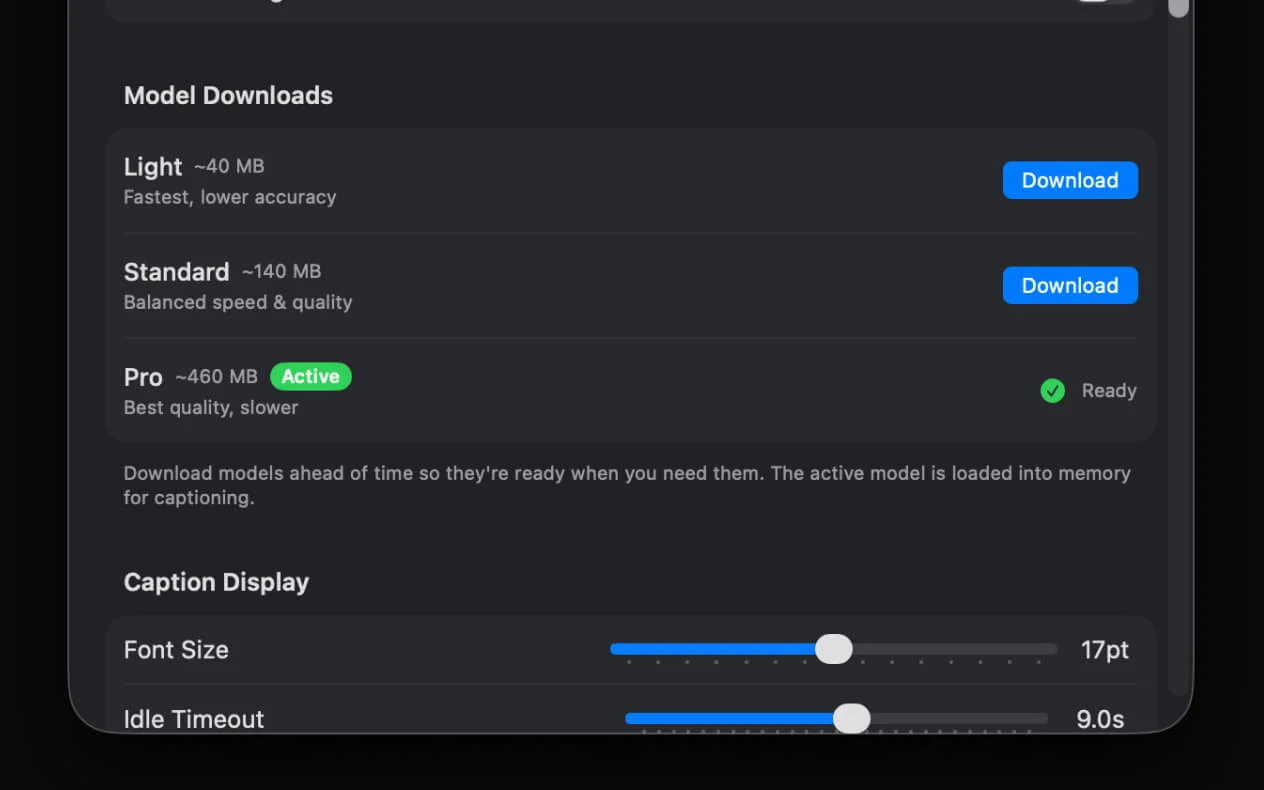 Onboarding model picker showing download progress