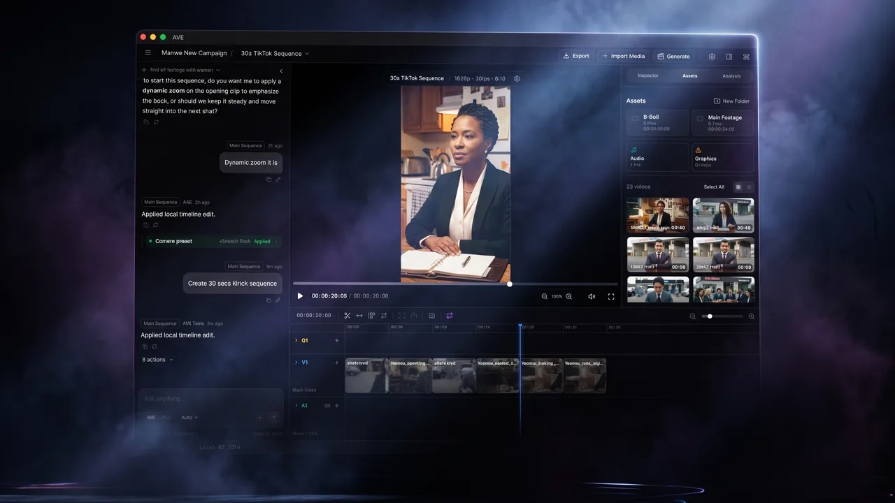 AVE editing graphics and captions on a reviewable video timeline