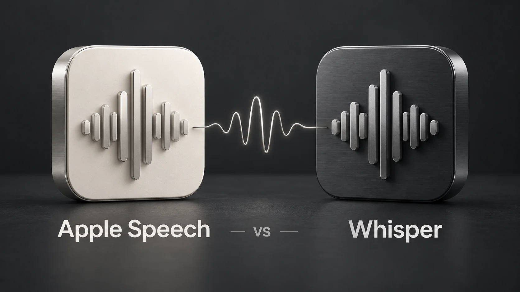 Illustrazione che confronta Apple Speech e Whisper con due forme d’onda scolpite