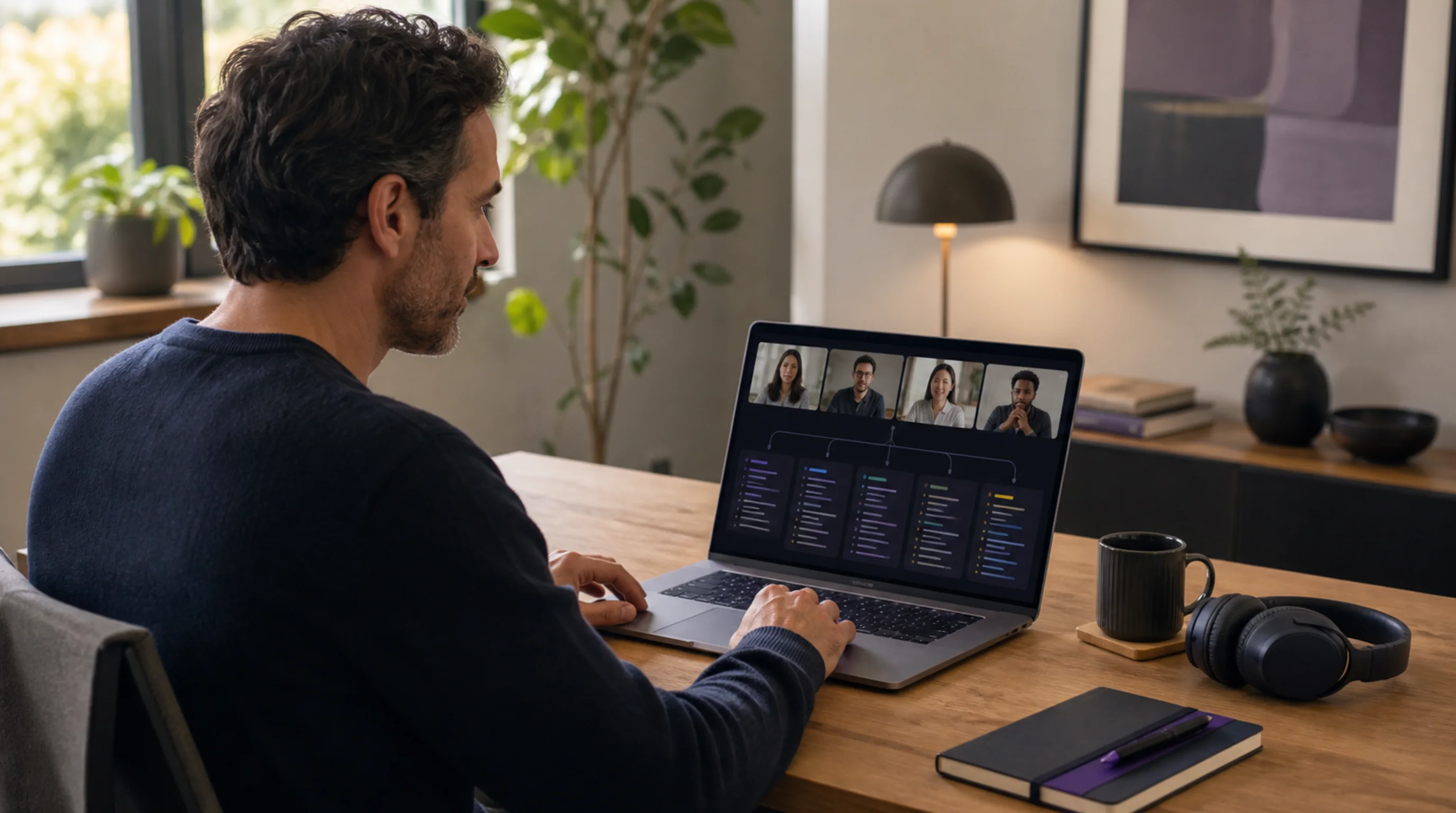 Professional following a multilingual video meeting with several caption streams on a Mac