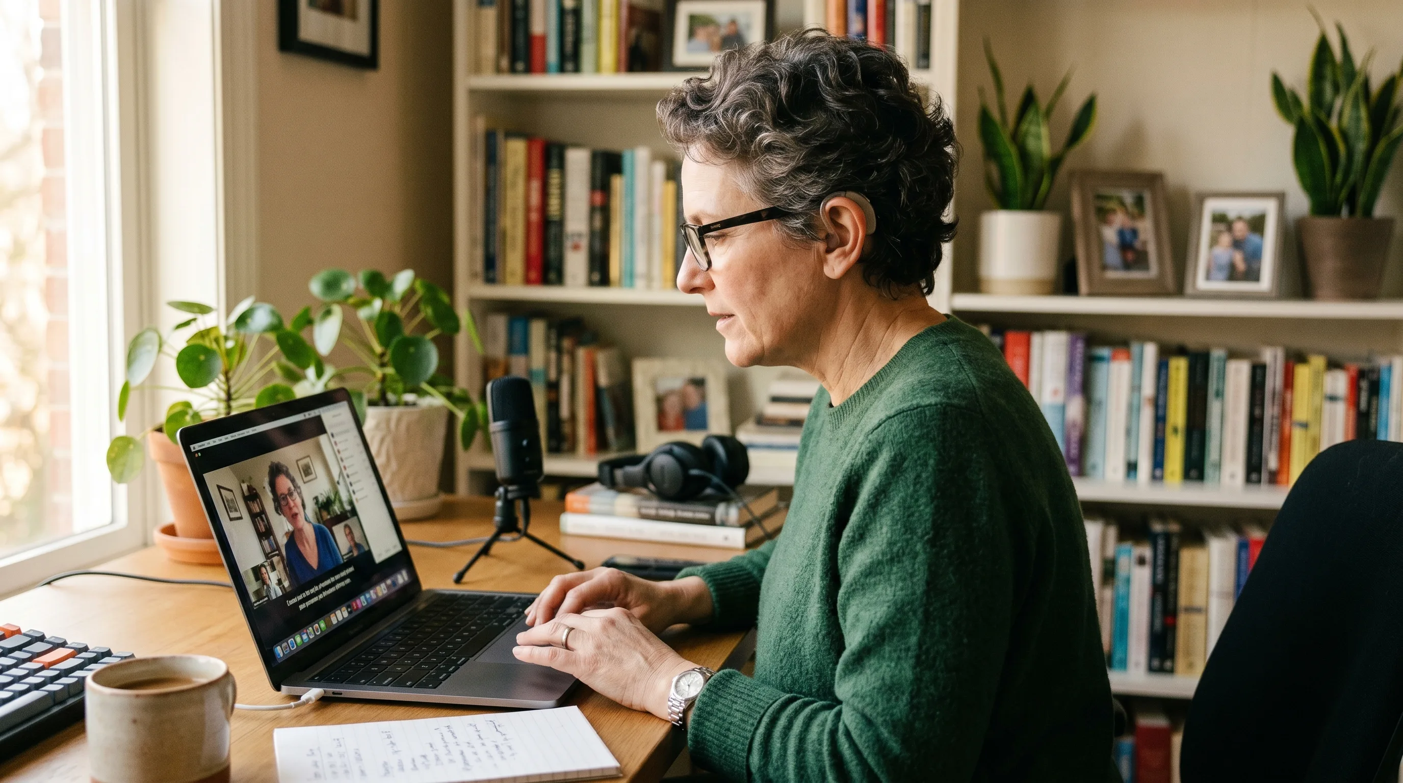 Hard-of-hearing Mac user following a video call with private live captions