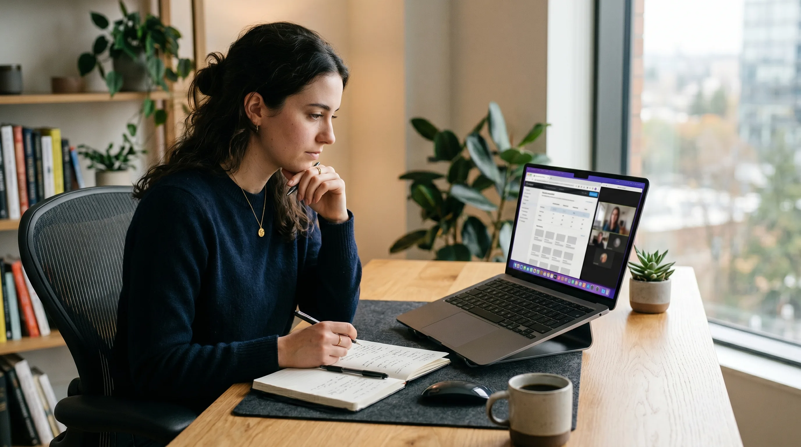 Mac user comparing caption and accessibility workflows in a calm workspace